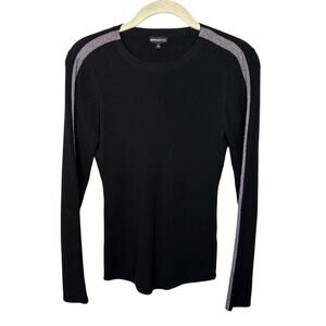 Minnie Rose Black & Purple Sparkle Accent Long Sleeve Sweater Women's Large